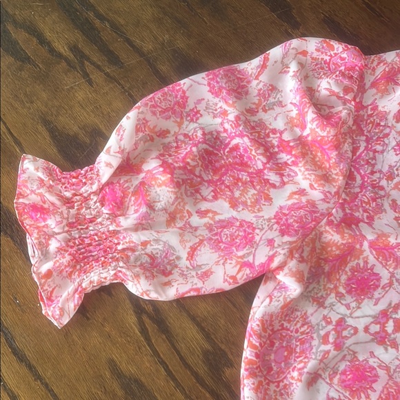 Pink and Orange Smocked Floral Top - Picture 4 of 4